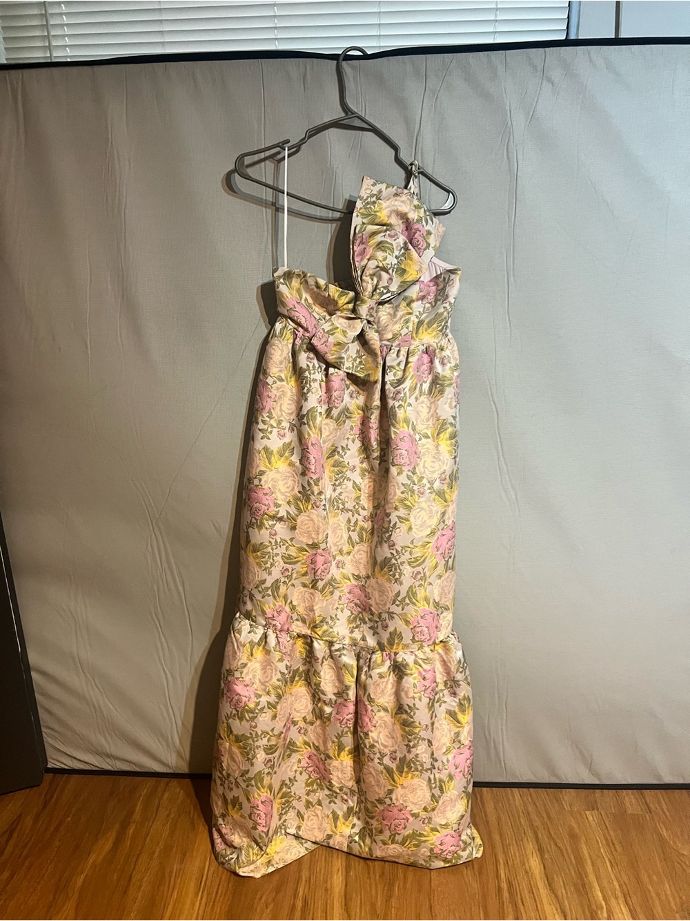 Floral Pink and Green One-Shoulder Dress